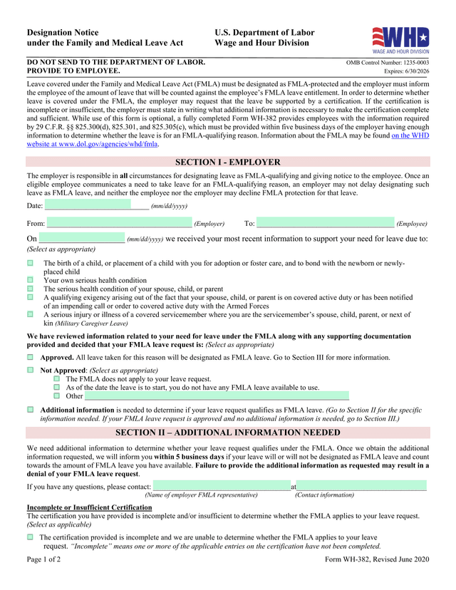 Military Family Leave Qualifying Exigency Certification (WH 384) screenshot