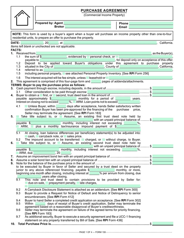 Farm and Ranch Purchase Agreement (RPI 158) screenshot