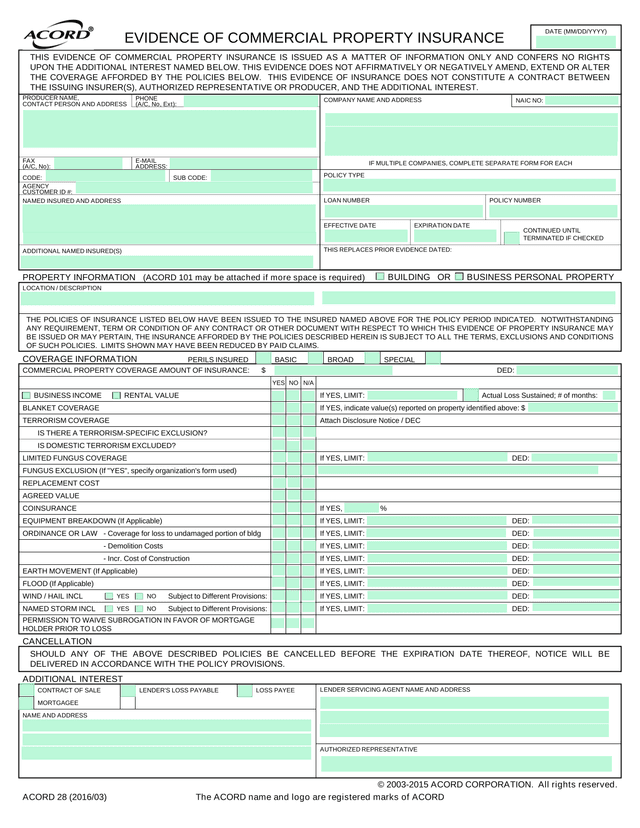 Acord 25 Certificate of Insurance screenshot