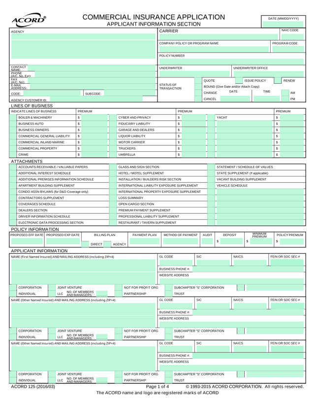Acord 25 Certificate of Insurance screenshot
