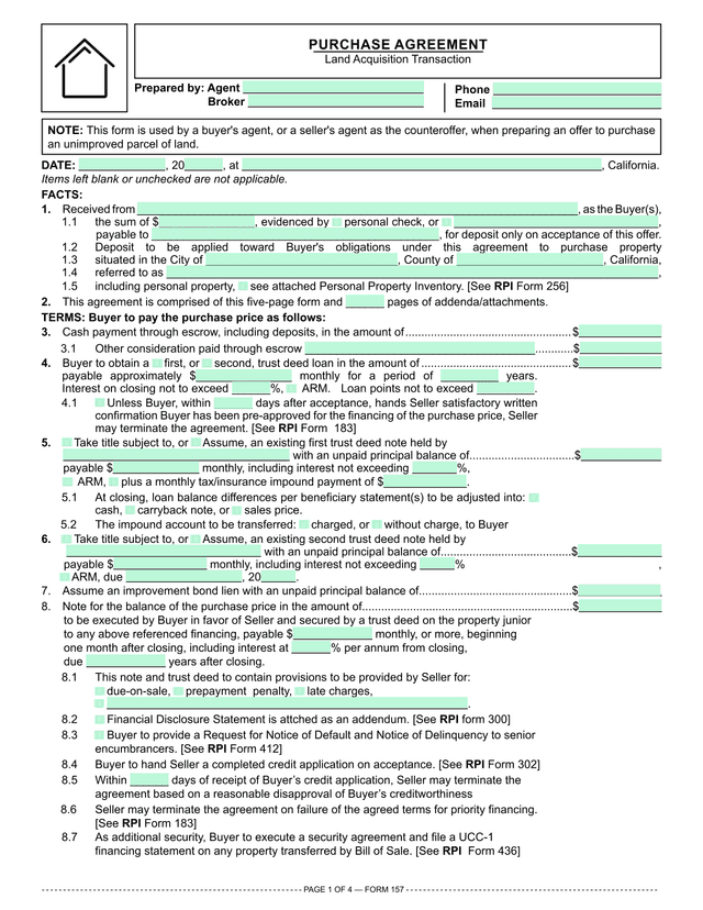 Commercial Income Property Purchase Agreement (RPI 159) screenshot