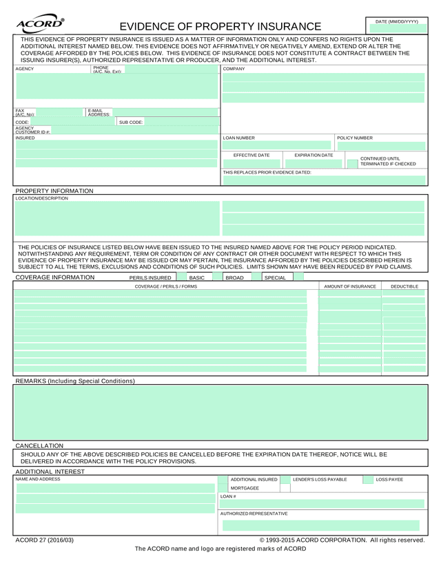Acord 25 Certificate of Insurance screenshot